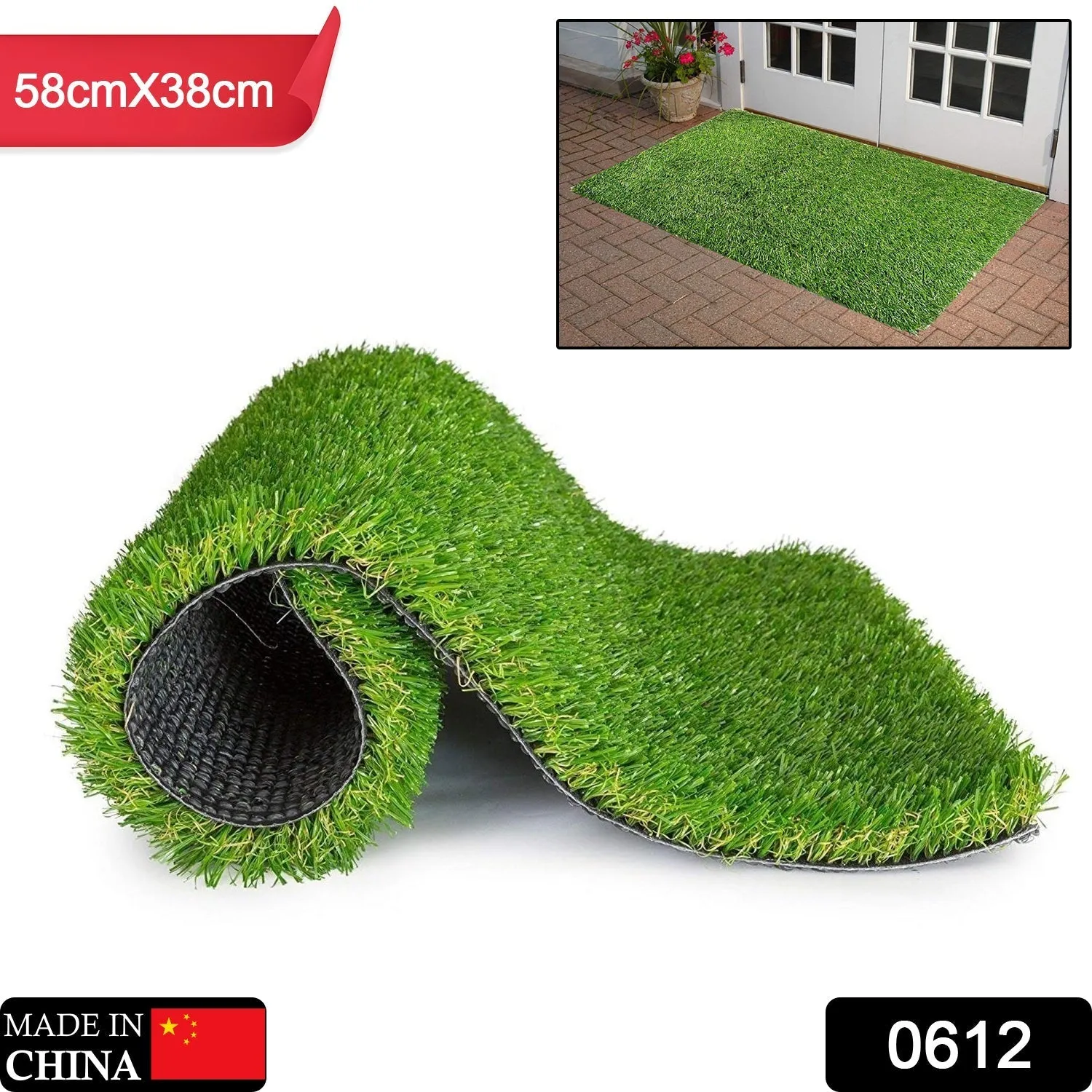 0612 Artificial Grass for Balcony Or Doormat, Soft and Durable Plastic Turf Carpet 58x38cm