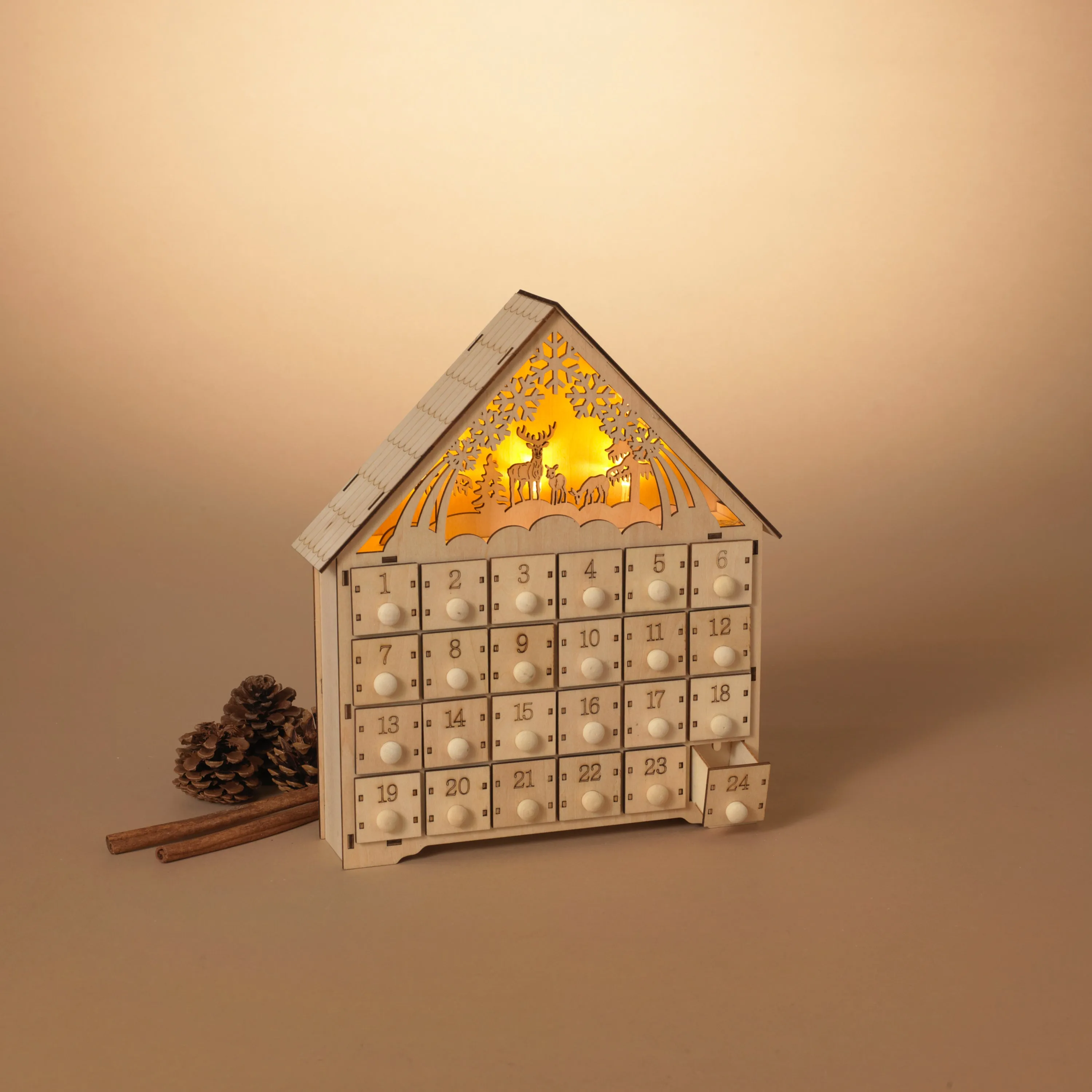 11.8 in. Laser Cut Wood Winter Scene Advent Calendar