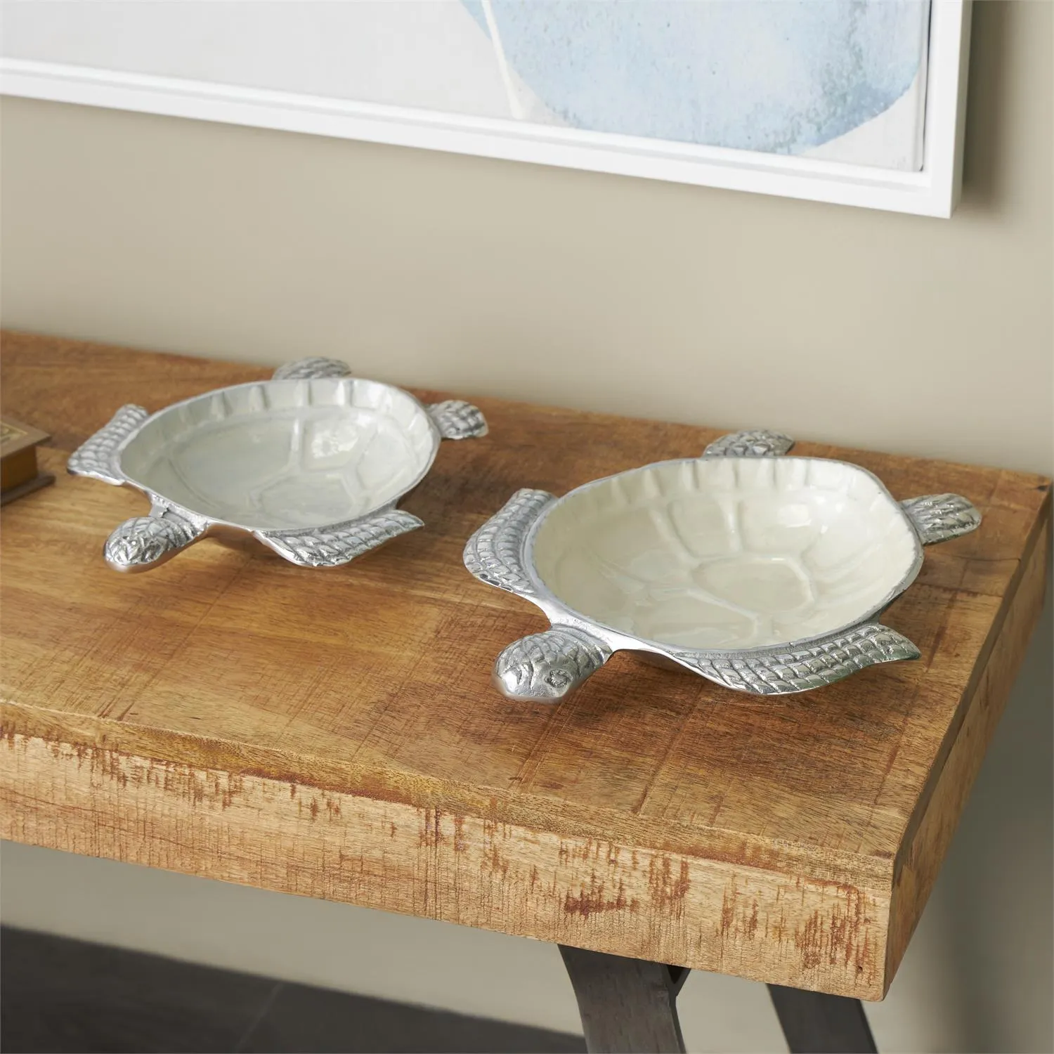 2pc Decorative Turtle Bowl Set in White