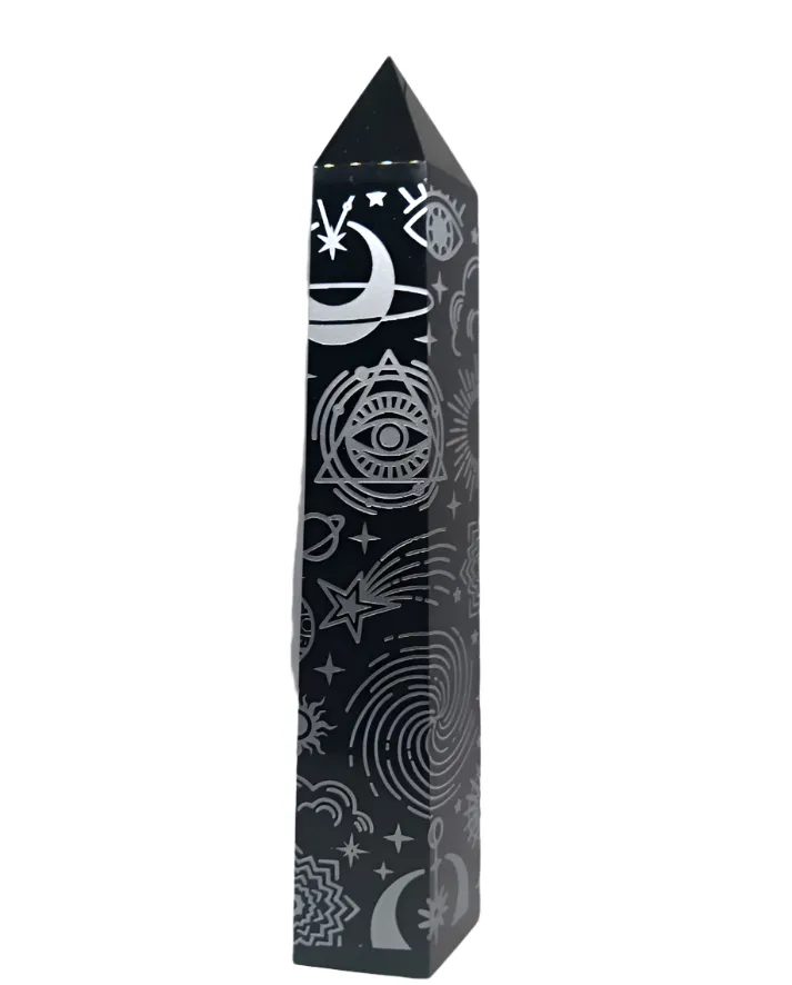 525G Obsidian Crystal Tower with Silver Pattern