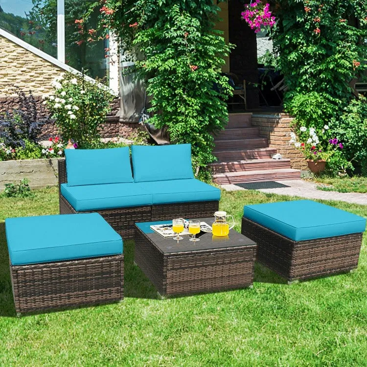 5pc Wicker Rattan Patio Armless Furniture Set - Turquoise