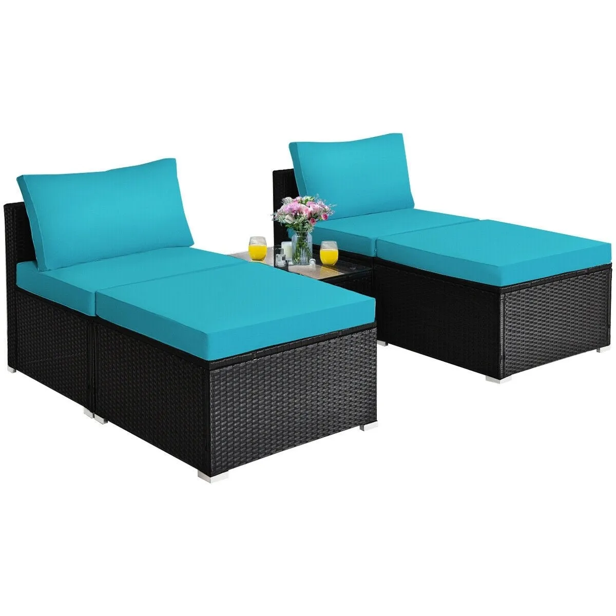 5pc Wicker Rattan Patio Armless Furniture Set - Turquoise