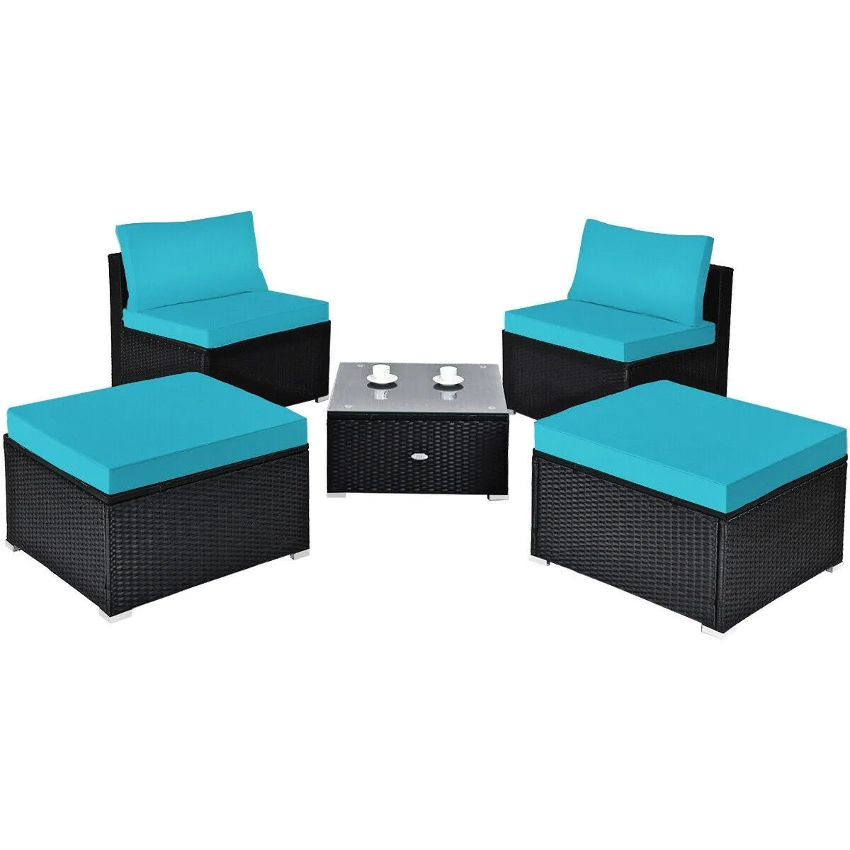 5pc Wicker Rattan Patio Armless Furniture Set - Turquoise