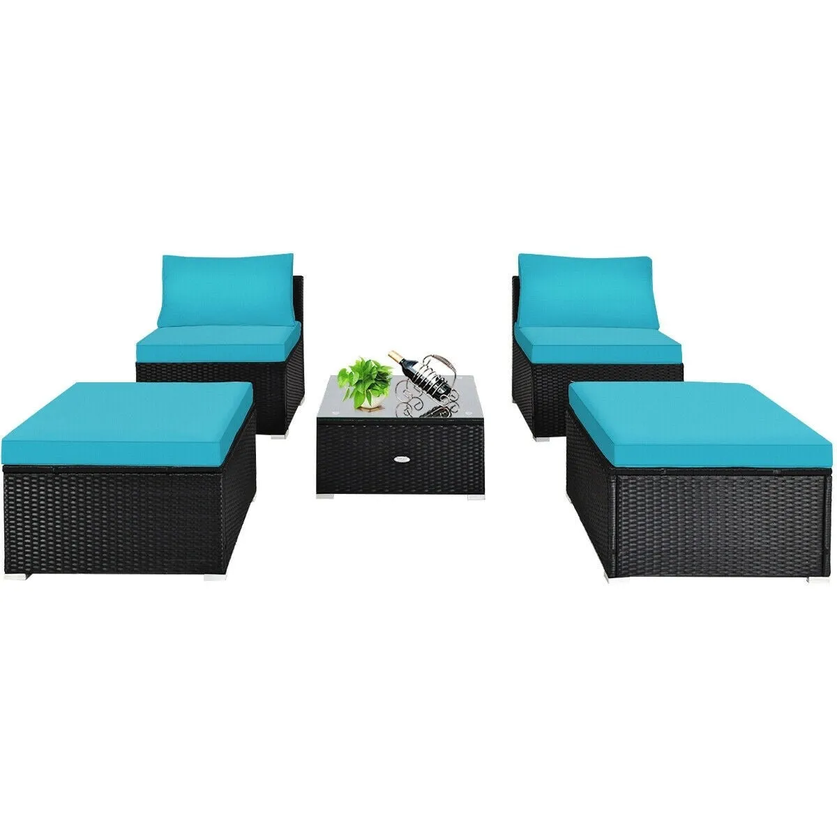 5pc Wicker Rattan Patio Armless Furniture Set - Turquoise