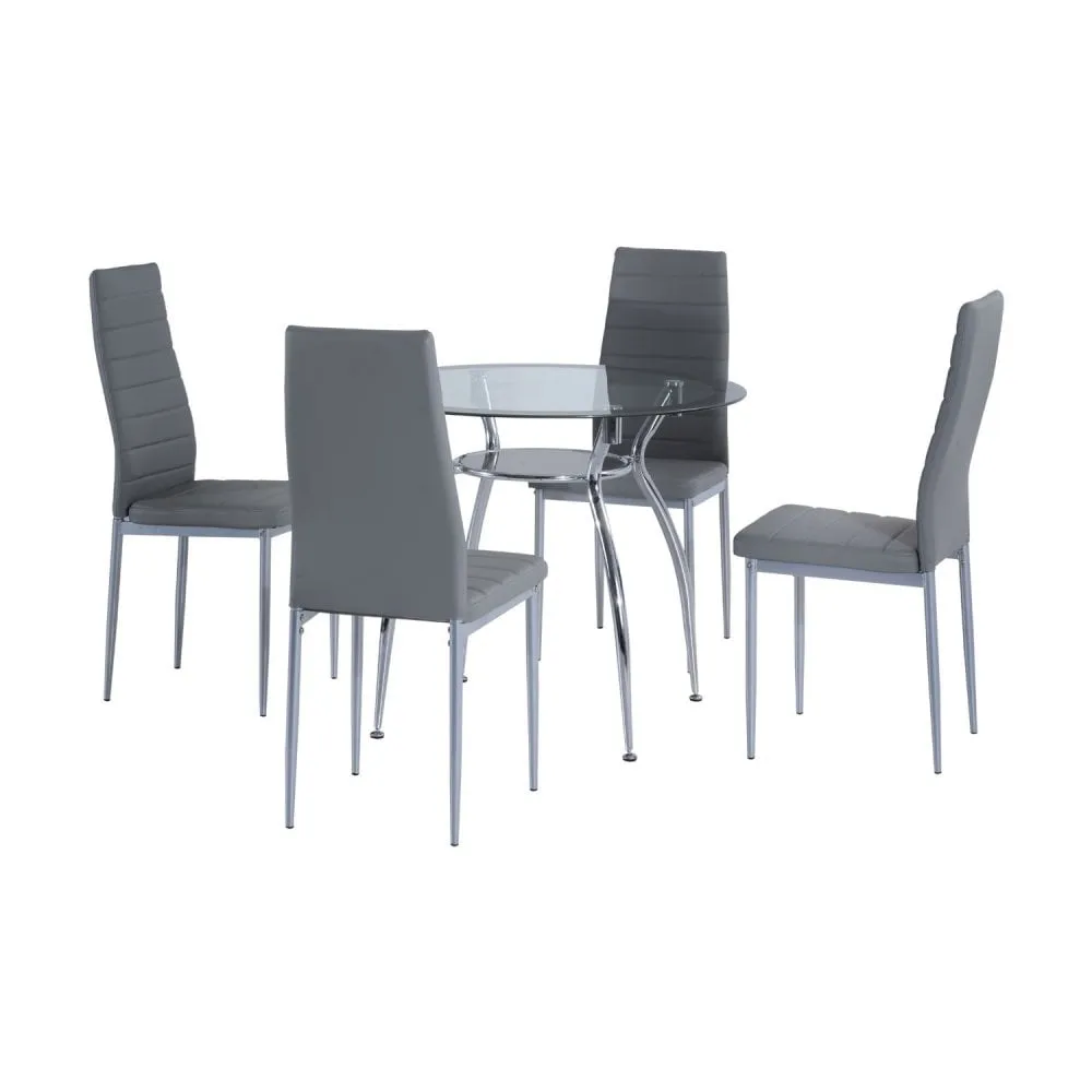 5Pcs Tempered Glass Metal Dining Set Table Chairs Contemporary Modern Furniture-Grey