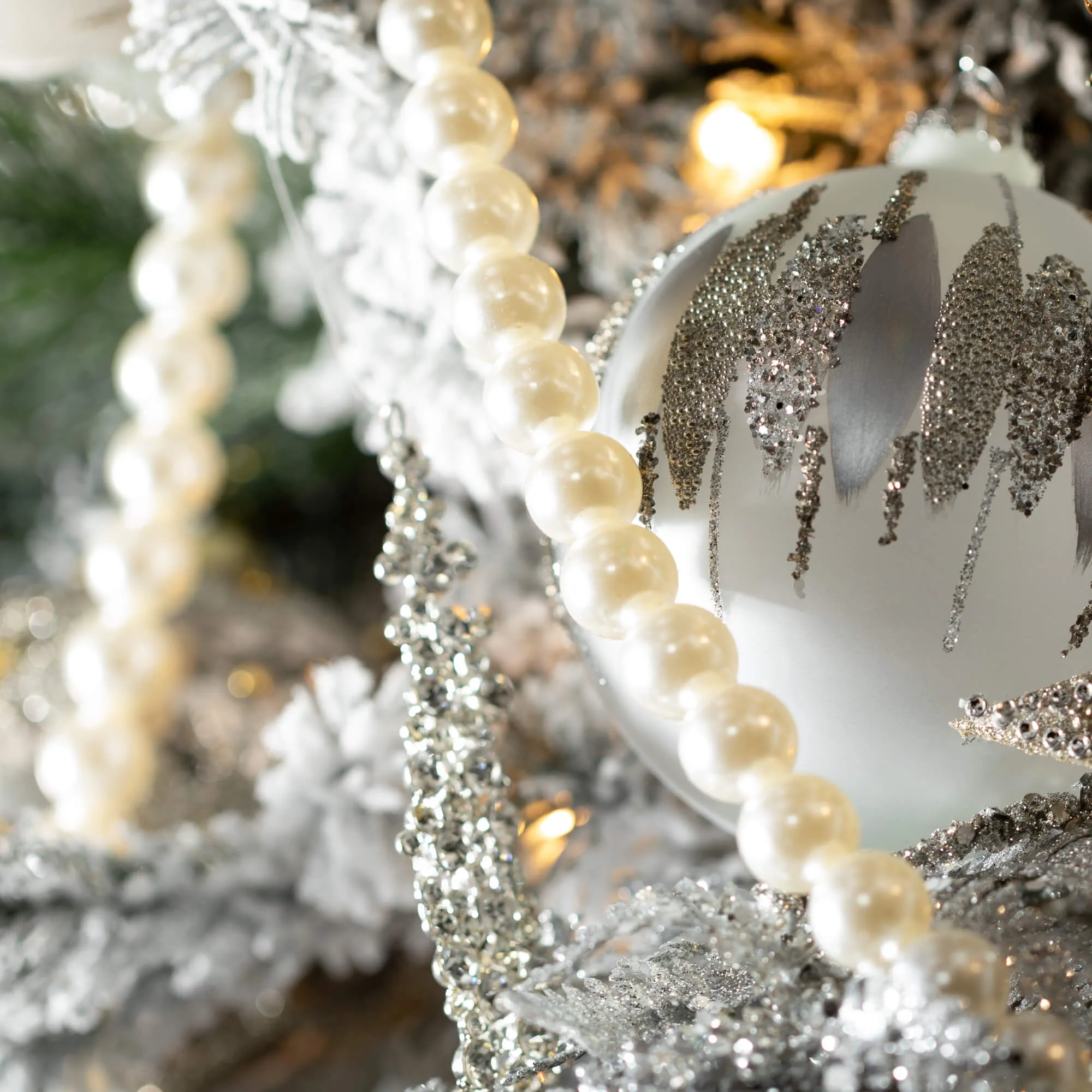 6'L Sullivans White Pearl Beaded Garland, White Christmas Garland