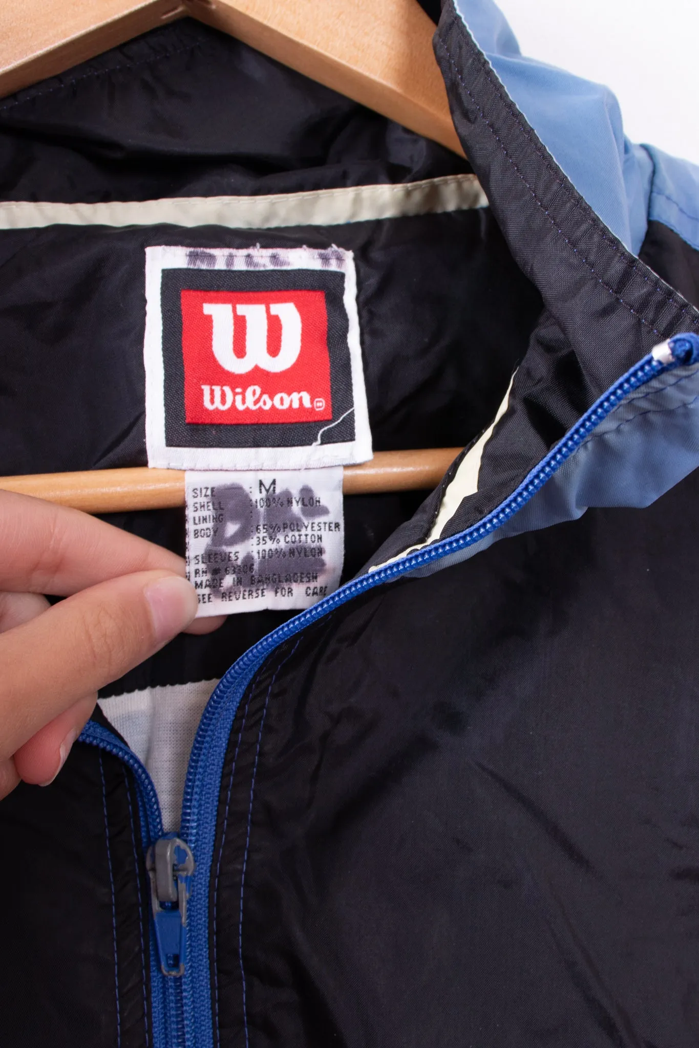 90s Wilson Light Blue and Black Windbreaker