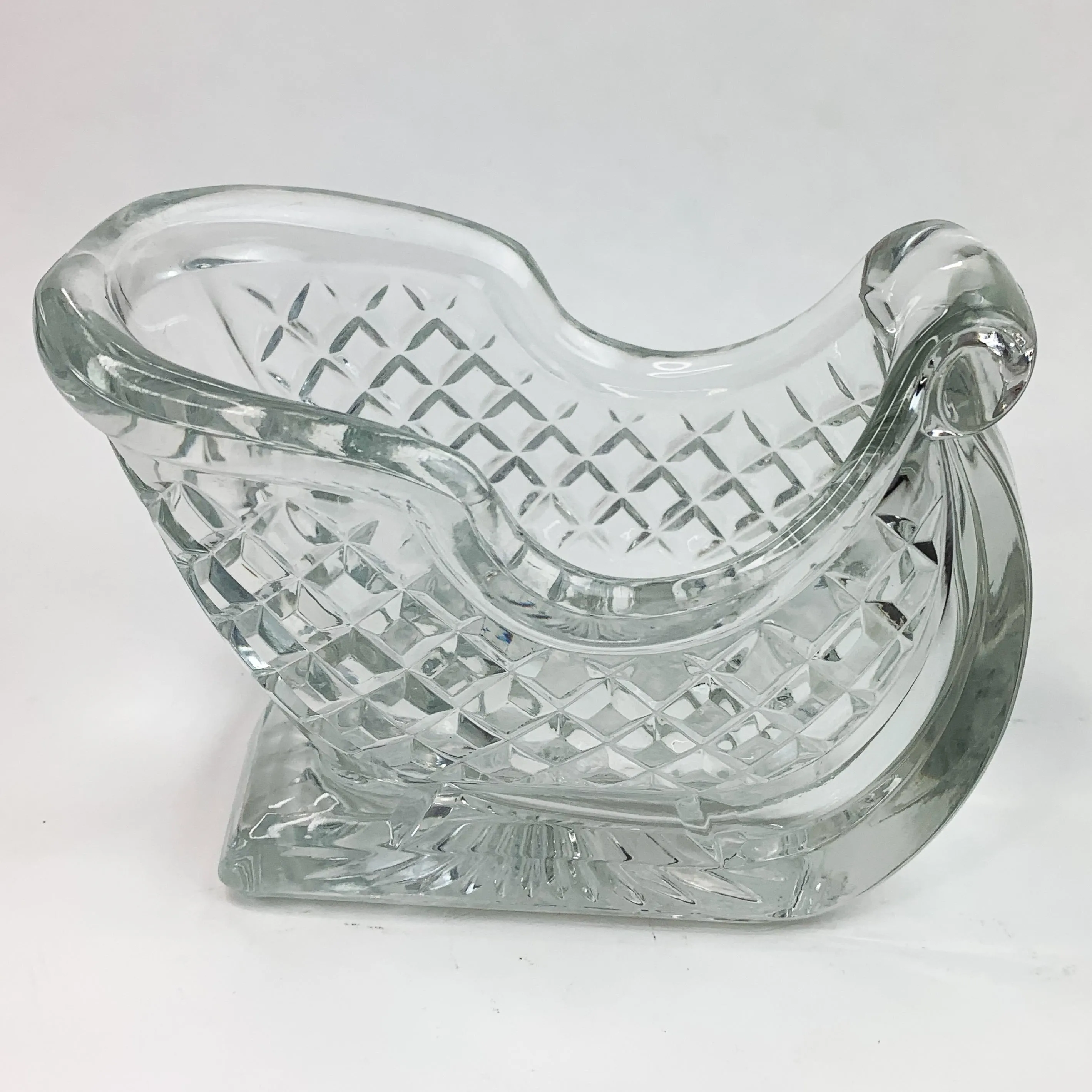 American Crystal Christmas Holiday Leaded Crystal Sleigh Candy Dish