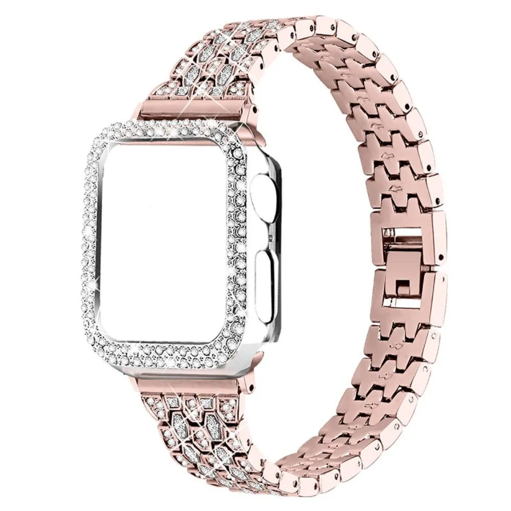 Apple Watch (41mm) five bead shiny rhinestone watch strap - Pink Gold / Transparent / Transparent