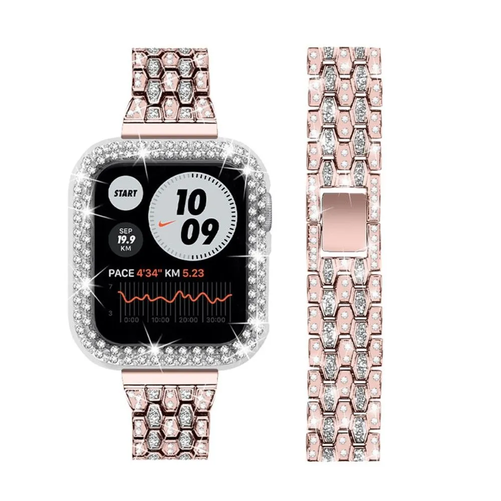 Apple Watch (41mm) five bead shiny rhinestone watch strap - Pink Gold / Transparent / Transparent