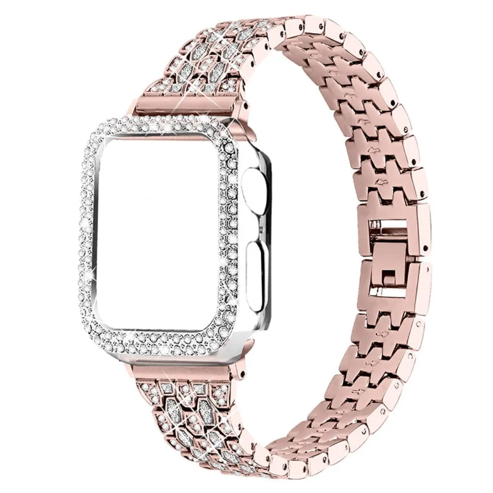 Apple Watch (41mm) five bead shiny rhinestone watch strap - Pink Gold / Transparent / Transparent