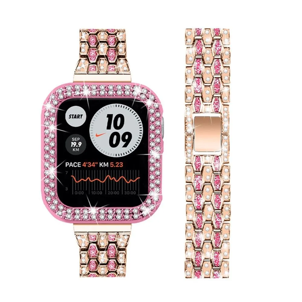 Apple Watch (41mm) five bead shiny rhinestone watch strap - Rose Gold / Rose / Rose Pink