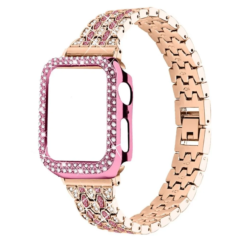 Apple Watch (41mm) five bead shiny rhinestone watch strap - Rose Gold / Rose / Rose Pink