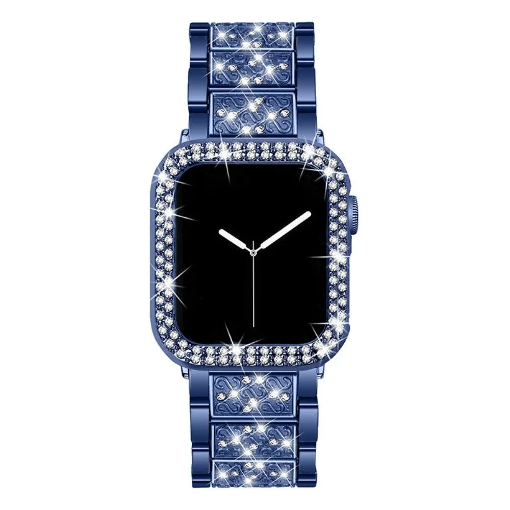 Apple Watch (45mm) 3 bead rhinestone décor watch strap with cover - Blue