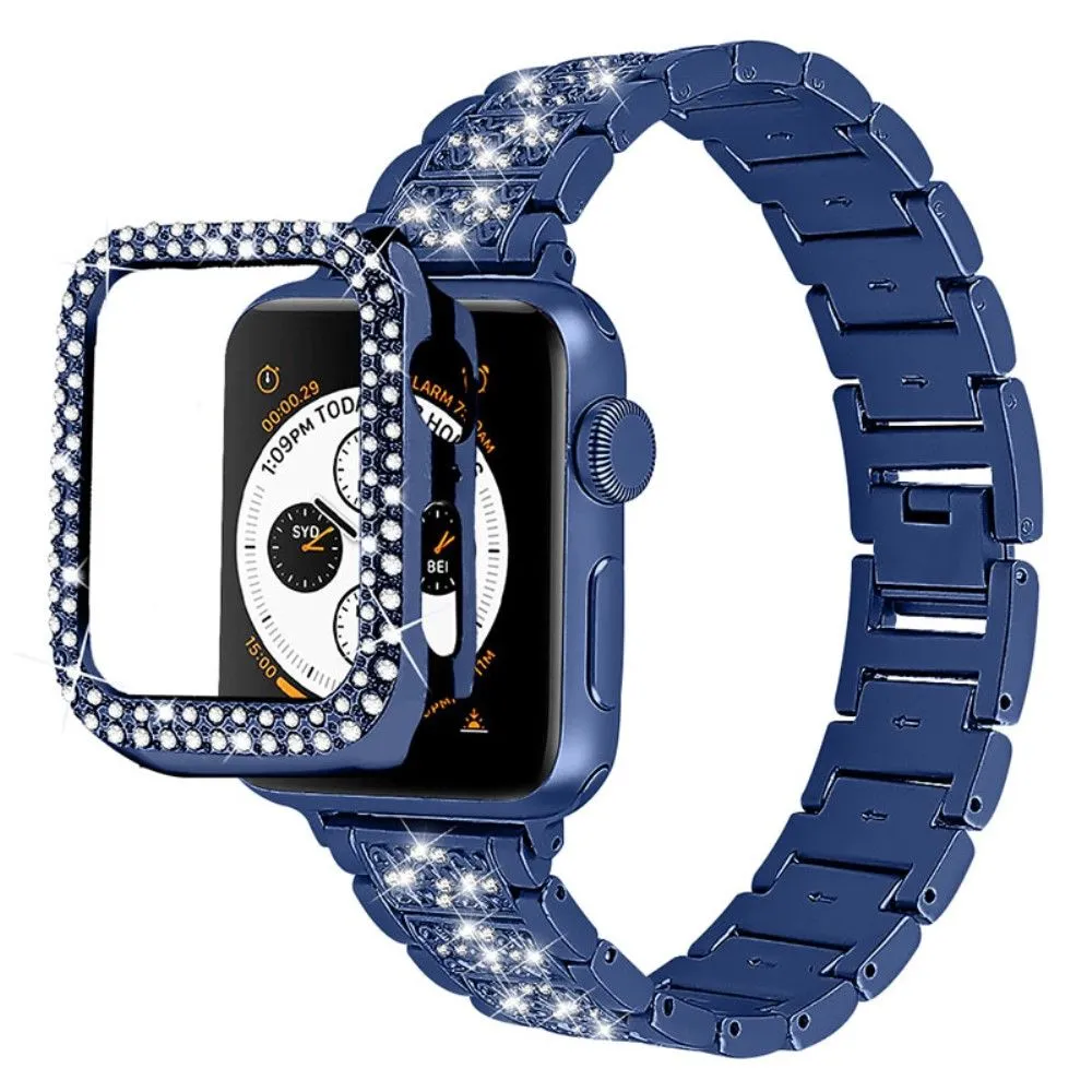 Apple Watch (45mm) 3 bead rhinestone décor watch strap with cover - Blue