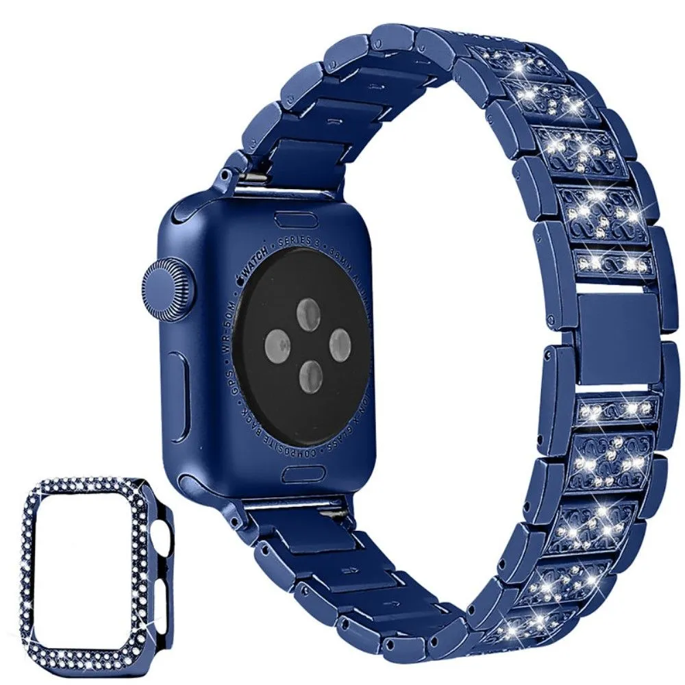 Apple Watch (45mm) 3 bead rhinestone décor watch strap with cover - Blue