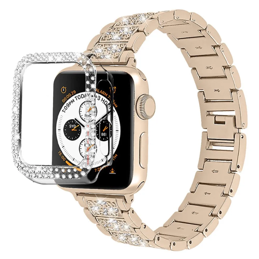 Apple Watch (45mm) 3 bead rhinestone décor watch strap with cover - Retro Gold