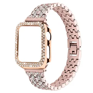 Apple Watch (45mm) five bead shiny rhinestone watch strap - Pink Gold / Transparent / Rose Gold