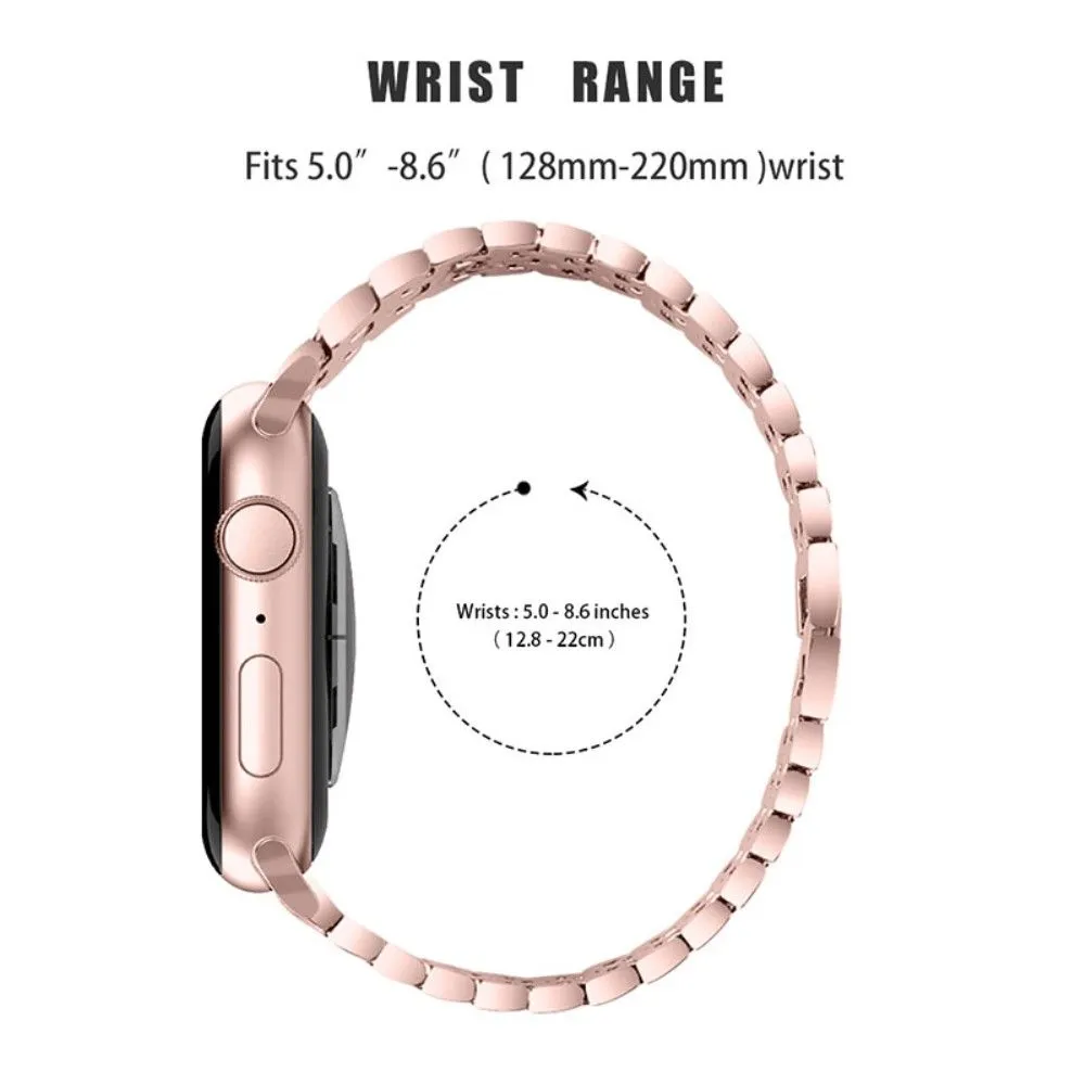 Apple Watch (45mm) five bead shiny rhinestone watch strap - Pink Gold / Transparent / Rose Gold