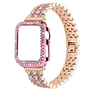 Apple Watch (45mm) five bead shiny rhinestone watch strap - Rose Gold / Rose / Rose Pink