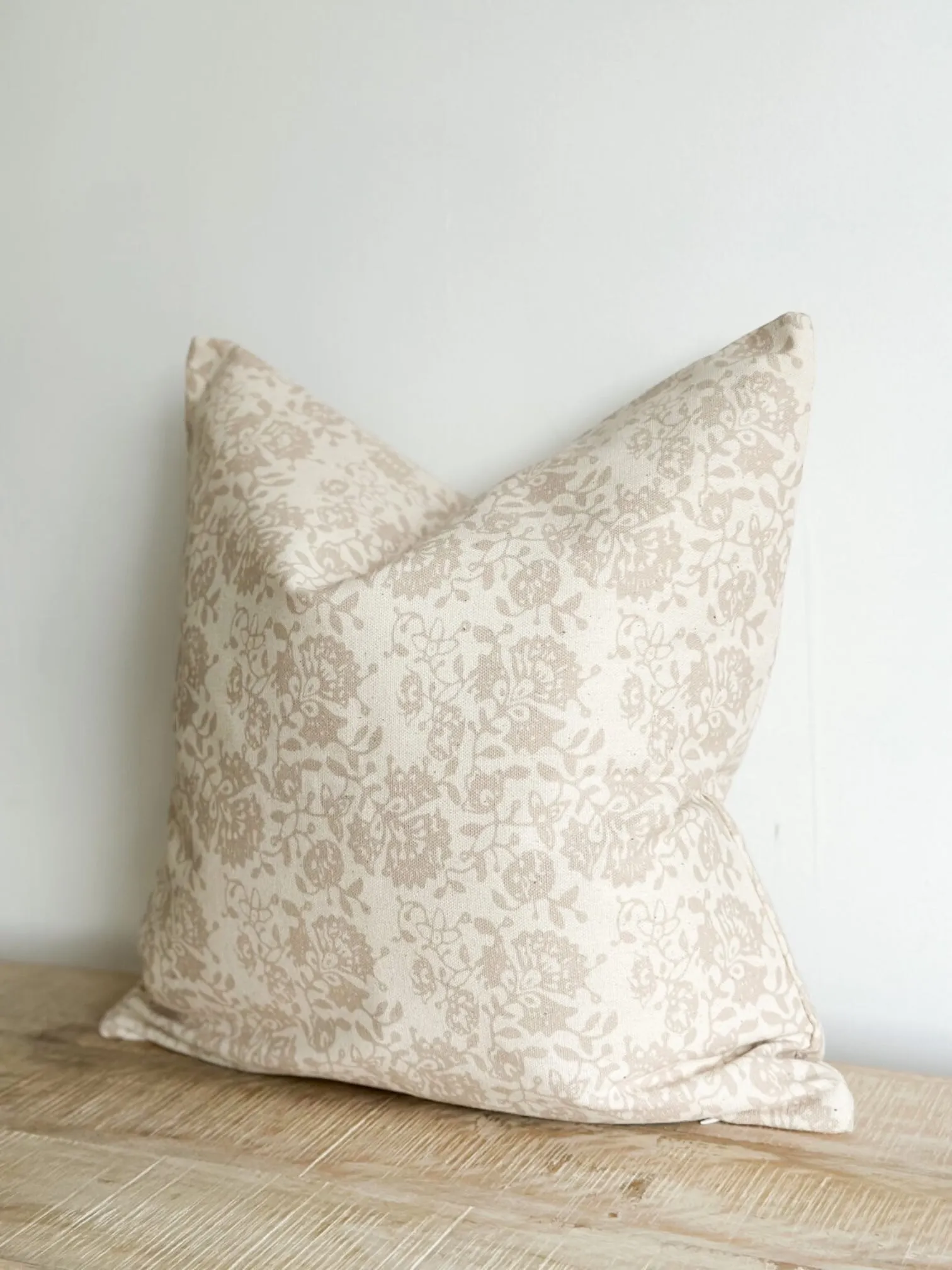 Aria Beige Small Floral Print Cushion Cover - 45cm x 45cm