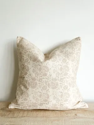 Aria Beige Small Floral Print Cushion Cover - 45cm x 45cm