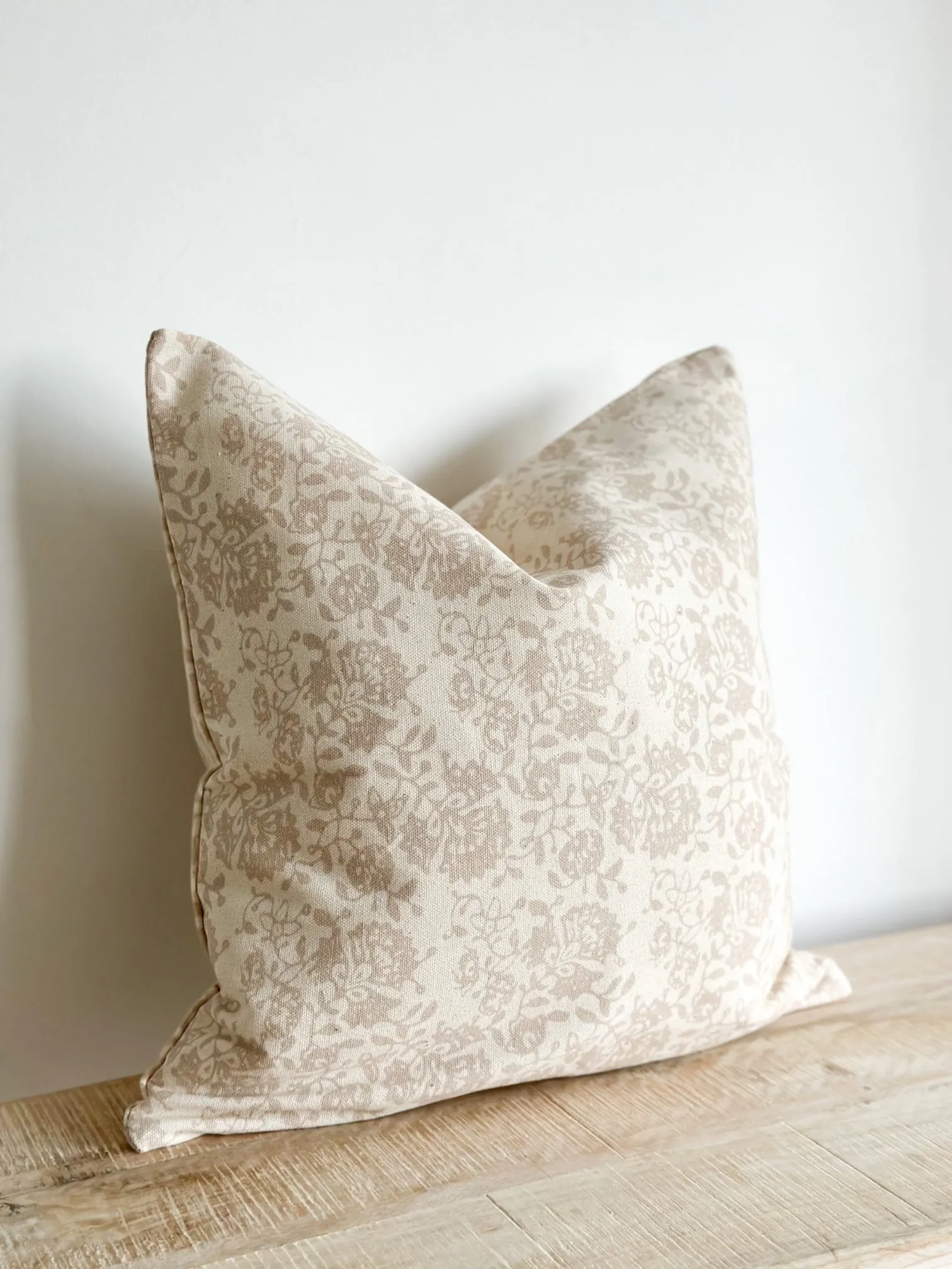 Aria Beige Small Floral Print Cushion Cover - 45cm x 45cm