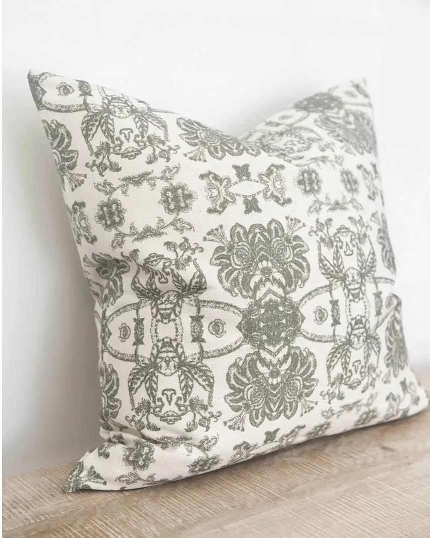 Aria Olive Green Floral Print Cushion Cover - 45cm x 45cm