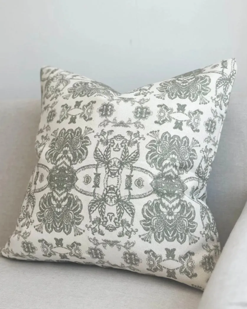 Aria Olive Green Floral Print Cushion Cover - 45cm x 45cm