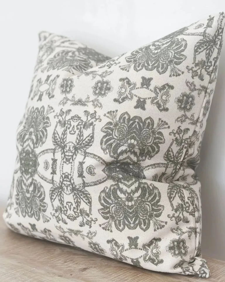 Aria Olive Green Floral Print Cushion Cover - 45cm x 45cm