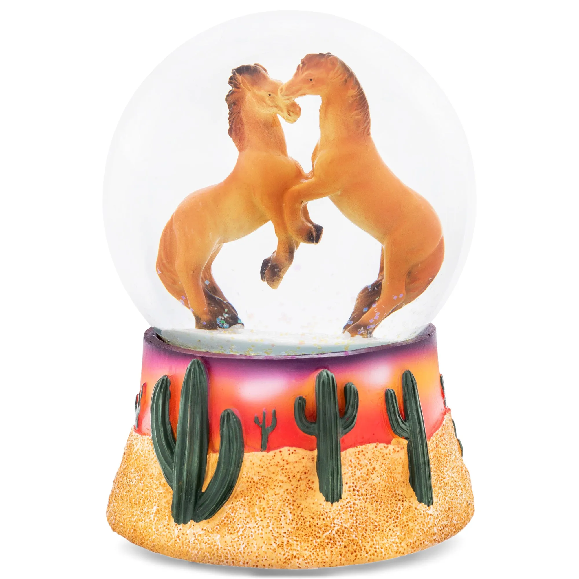 Battling Horse Cactus Brown 5.7 x 3.9 Resin Stone Glitter Globe Plays Born Free