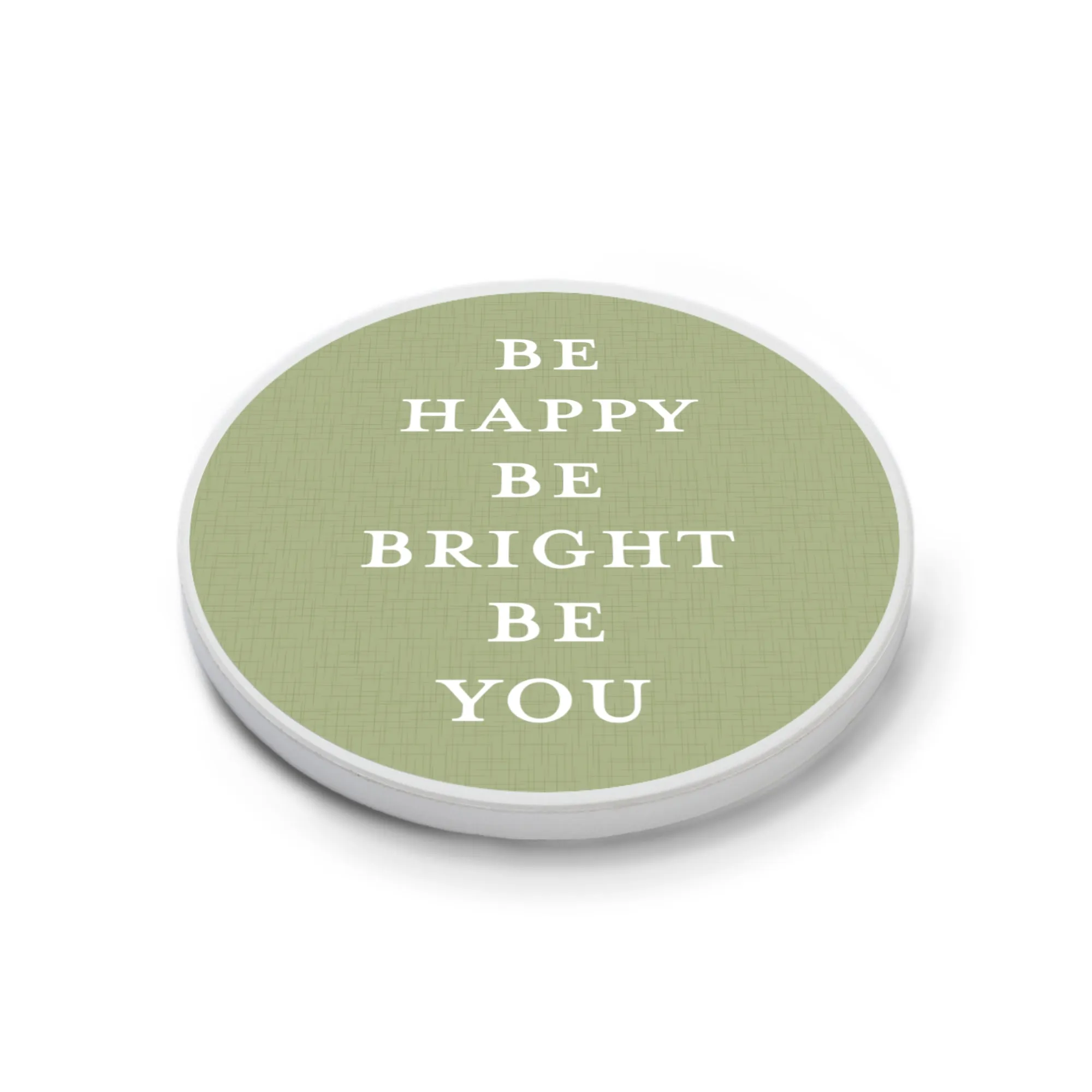 Be Happy Bright Sage Green 2.75 x 2.75 Absorbent Ceramic Car Coasters Pack of 2