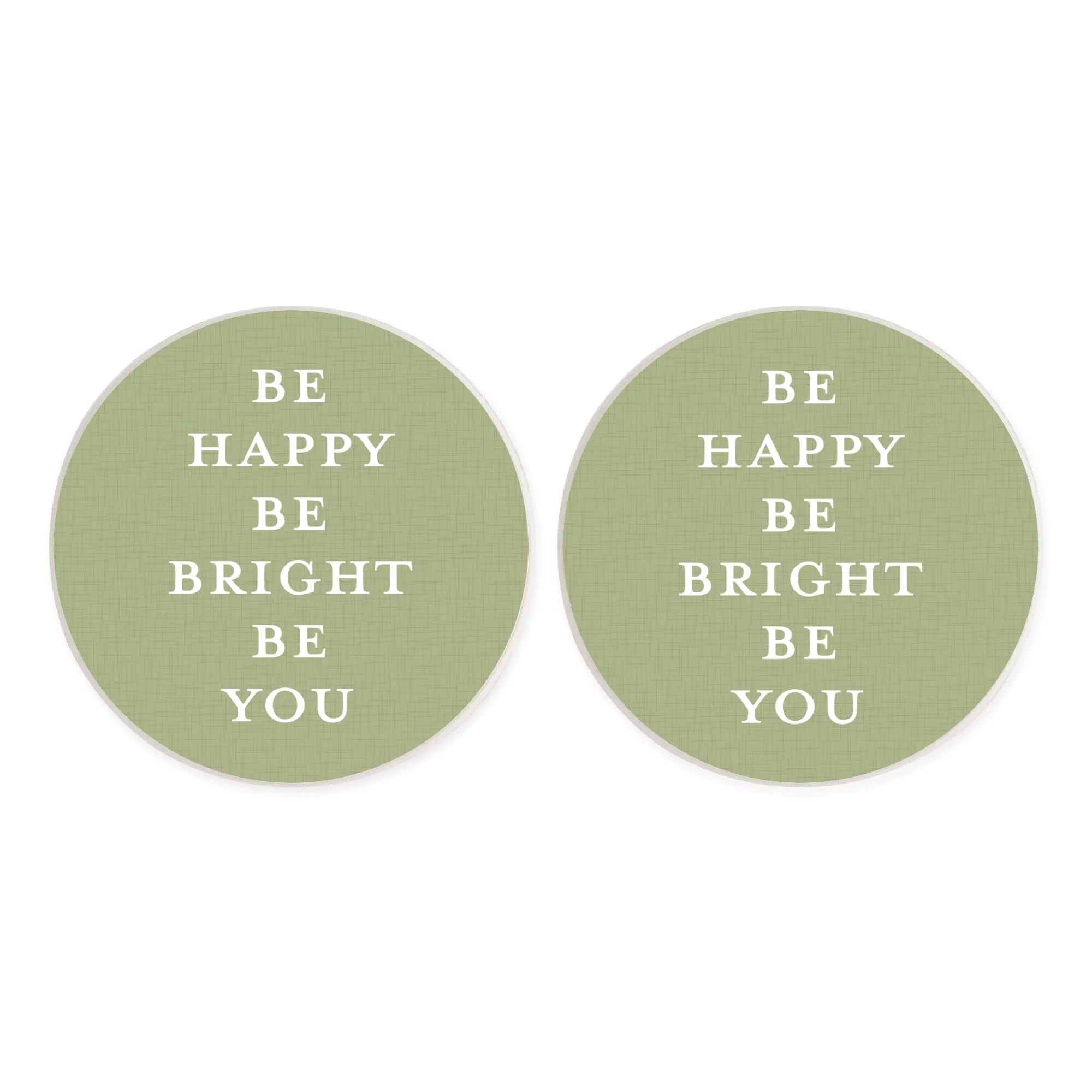 Be Happy Bright Sage Green 2.75 x 2.75 Absorbent Ceramic Car Coasters Pack of 2