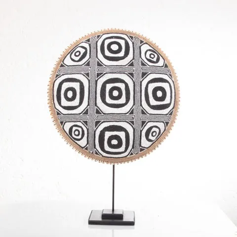 Beaded Cameroon Shield Black & White on Stand | Geometric Design