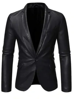 Black Lapel Style Genuine Leather Blazer