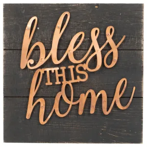 Bless This Home Dark Wood Grain 14 x 14 Copper Inspirational Wall Art Plaque