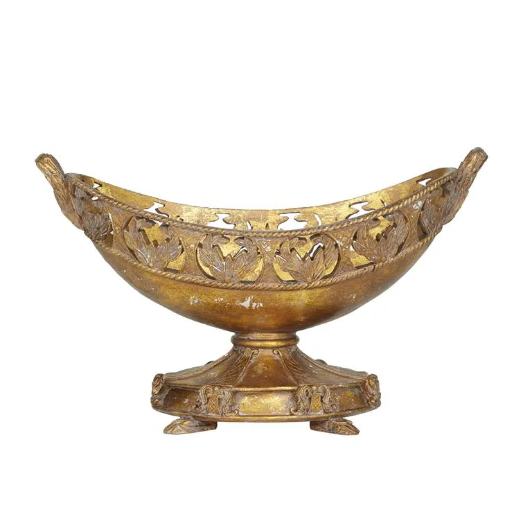 BRONZE POLYSTONE FLORAL ORNATE DECORATIVE BOWL