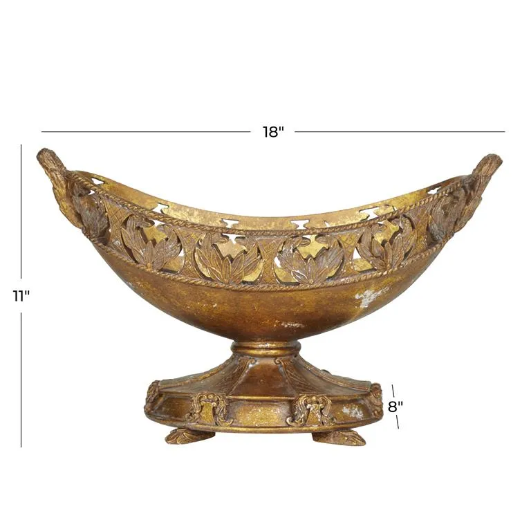 BRONZE POLYSTONE FLORAL ORNATE DECORATIVE BOWL