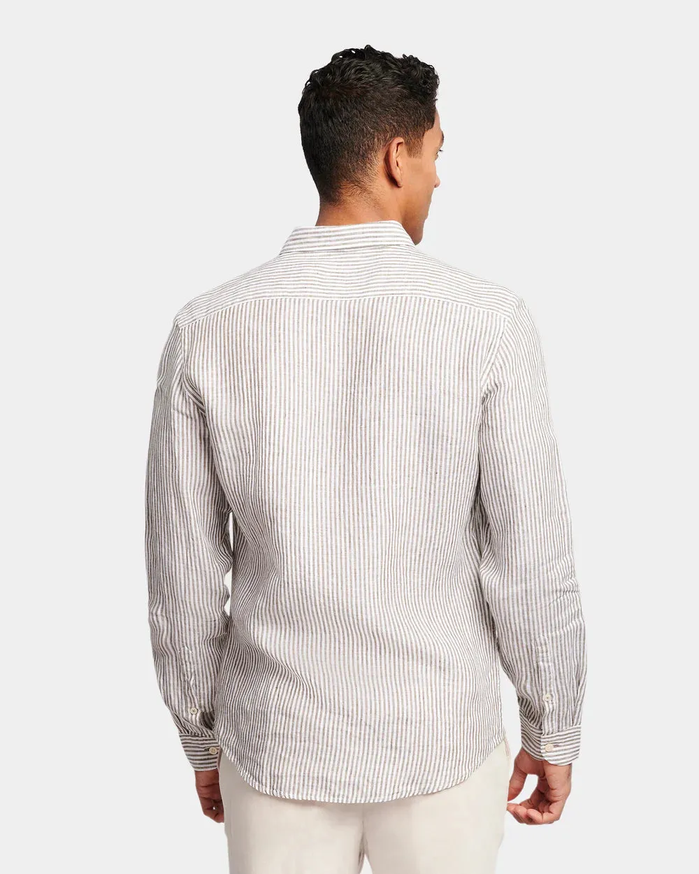 Brooksfield- Linen Mocha Stripe L/S Shirt