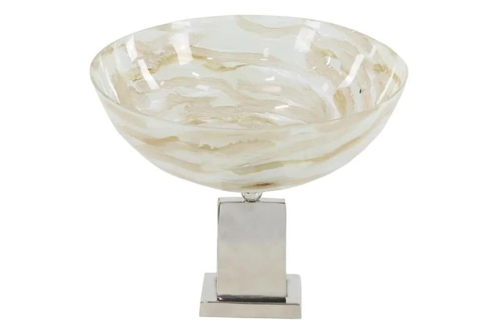 BROWN GLASS AND METAL CONTEMPORARY DECORATIVE BOWL,