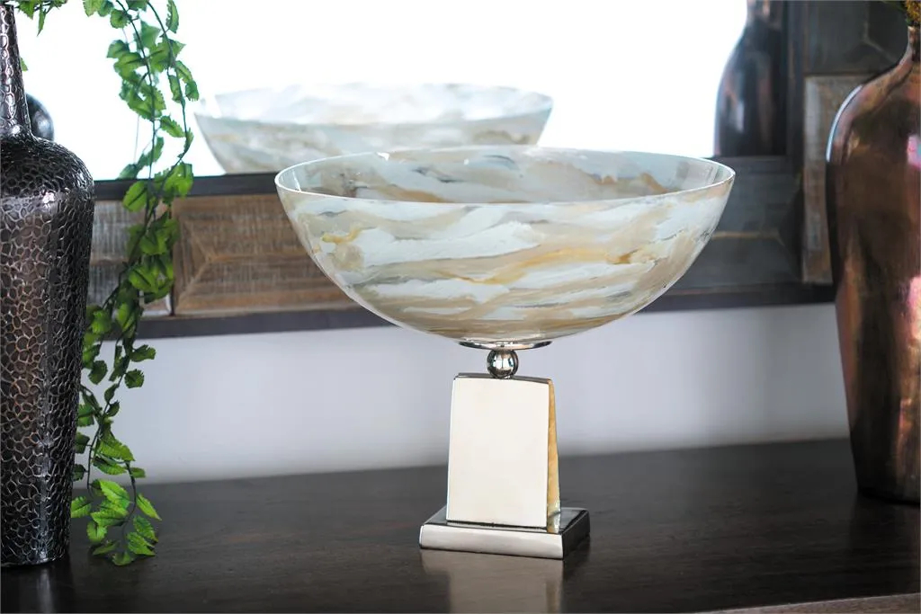 BROWN GLASS AND METAL CONTEMPORARY DECORATIVE BOWL,