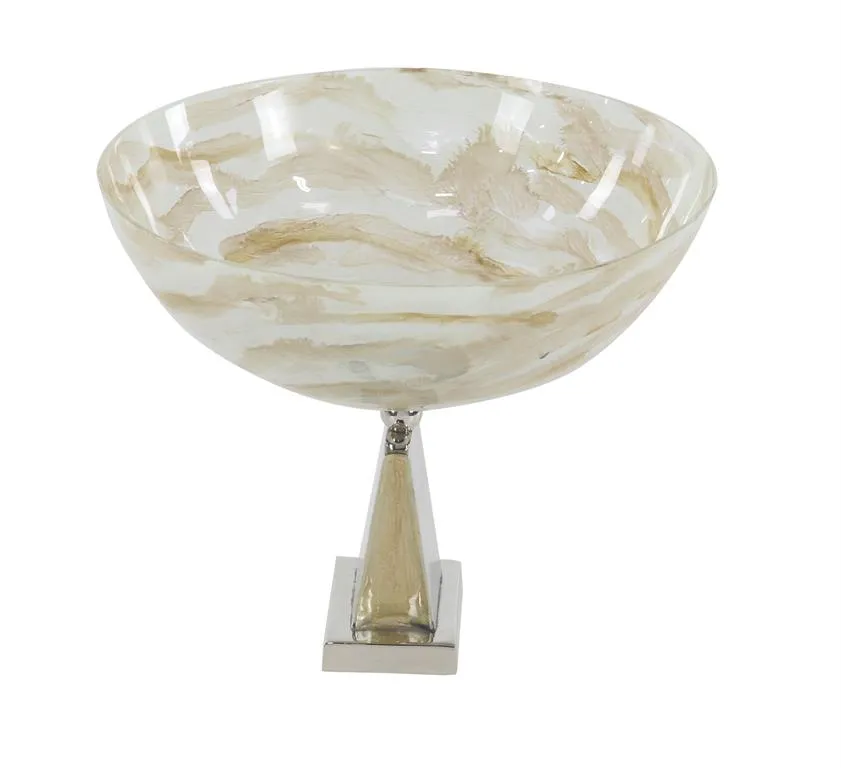 BROWN GLASS AND METAL CONTEMPORARY DECORATIVE BOWL,