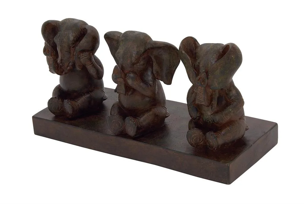 BROWN POLYSTONE ELEPHANT SCULPTURE