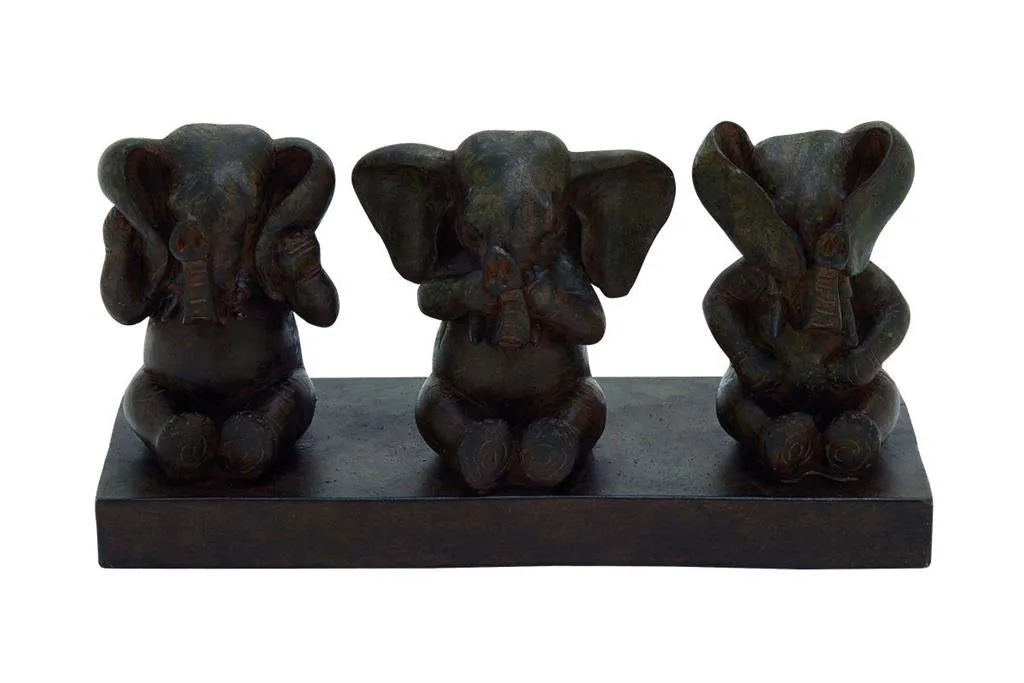 BROWN POLYSTONE ELEPHANT SCULPTURE