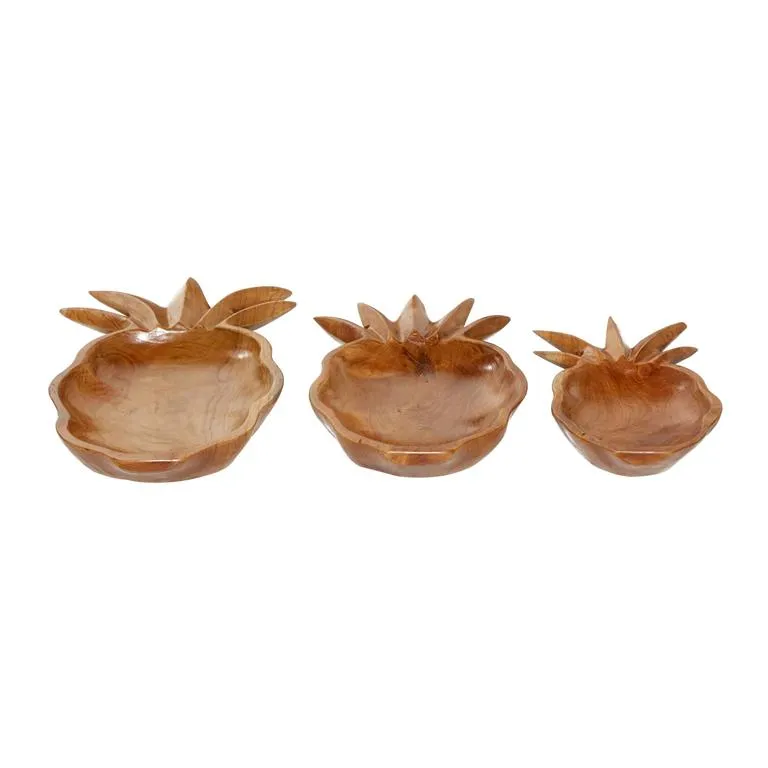 BROWN TEAK WOOD FRUIT HANDMADE PINEAPPLE DECORATIVE BOWL,