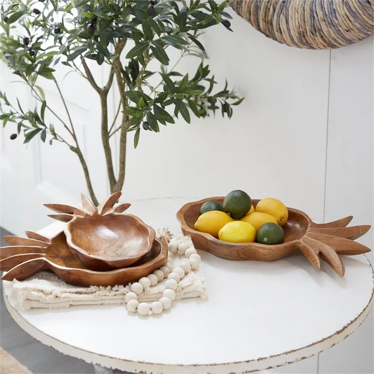 BROWN TEAK WOOD FRUIT HANDMADE PINEAPPLE DECORATIVE BOWL,