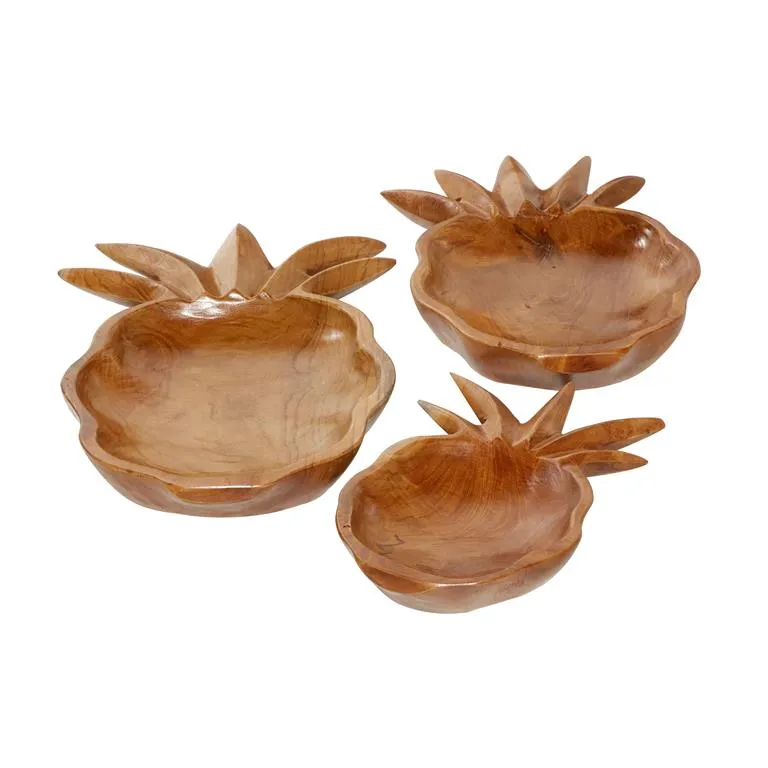 BROWN TEAK WOOD FRUIT HANDMADE PINEAPPLE DECORATIVE BOWL,