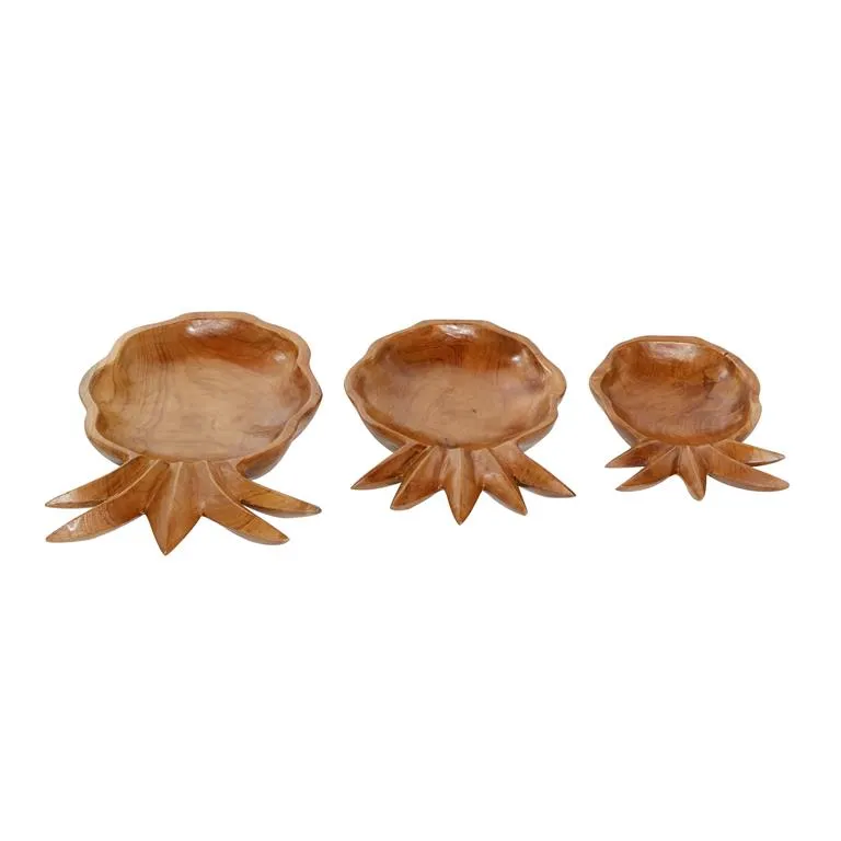 BROWN TEAK WOOD FRUIT HANDMADE PINEAPPLE DECORATIVE BOWL,