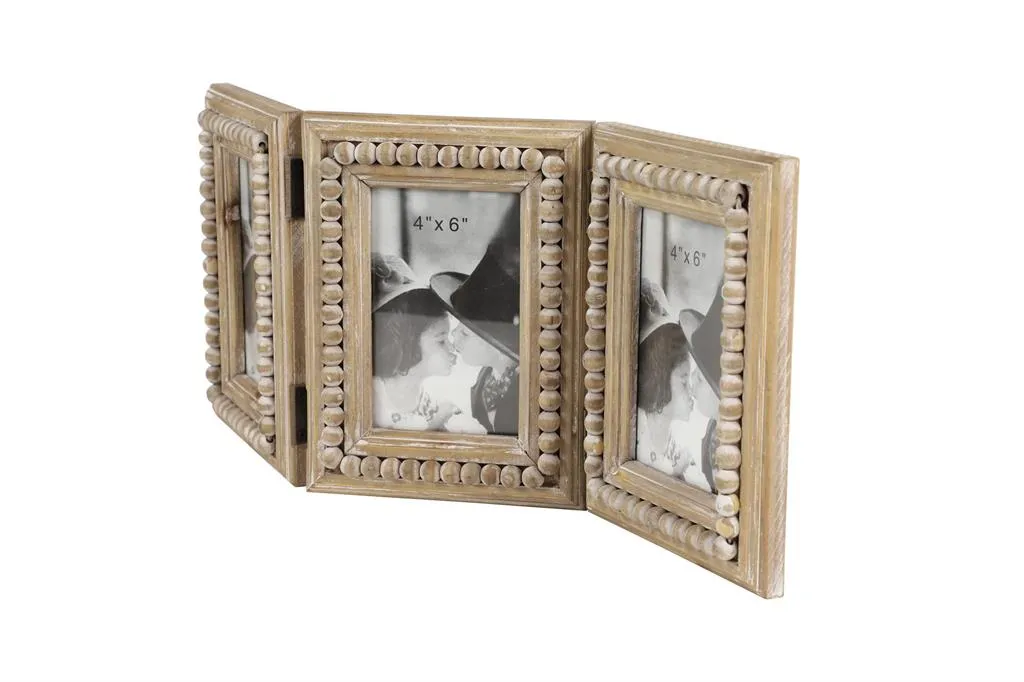 BROWN WOOD BEADED PHOTO FRAME