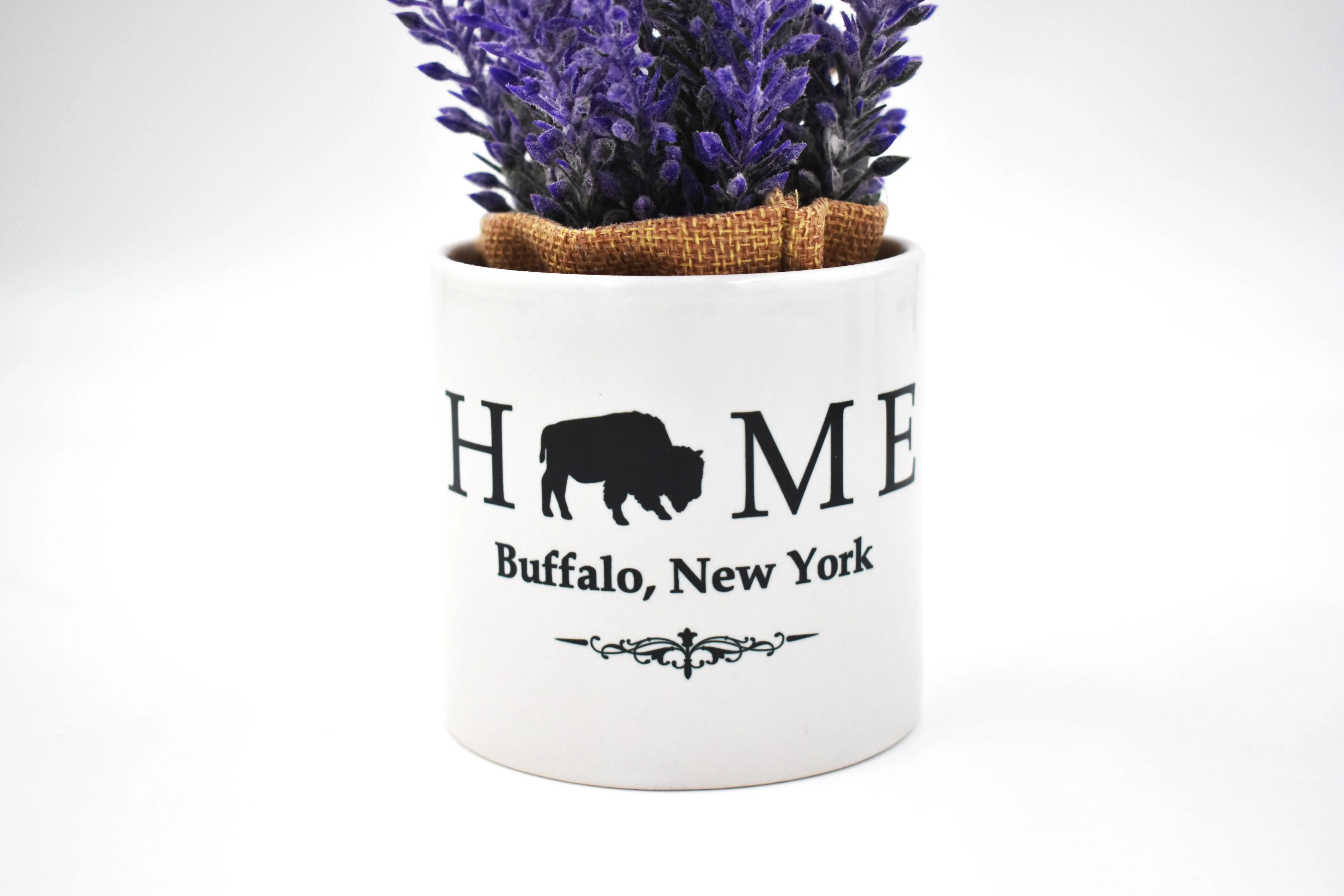 Ceramic White Pot Holder with Purple Flowers - Buffalo, NY